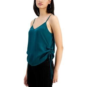 Juniors Kingston Grey Satin Side-Ruched Tank Top Large Satin Green NWT